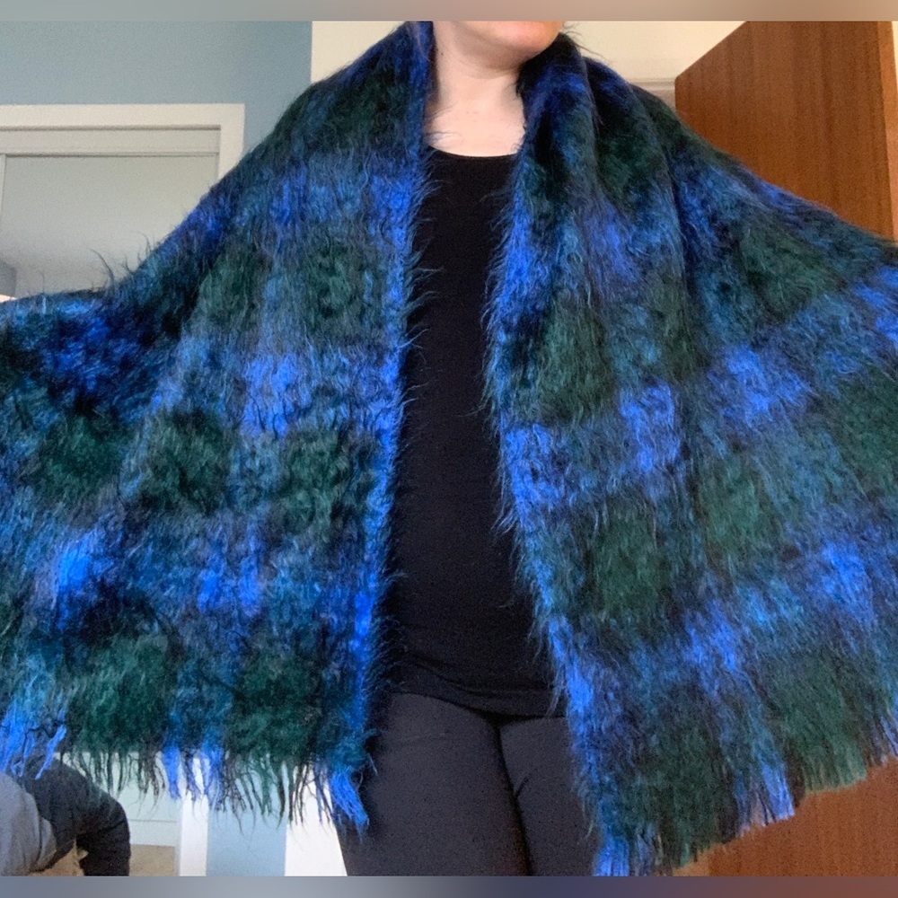 Huge vintage mohair Black Watch Campbell tartan scarf